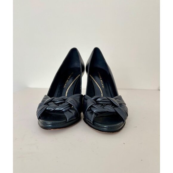 Antonio Melani Heels 6 Leather Peep Toe Knot Front Preppy Quiet Luxury Old Money - Picture 13 of 14
